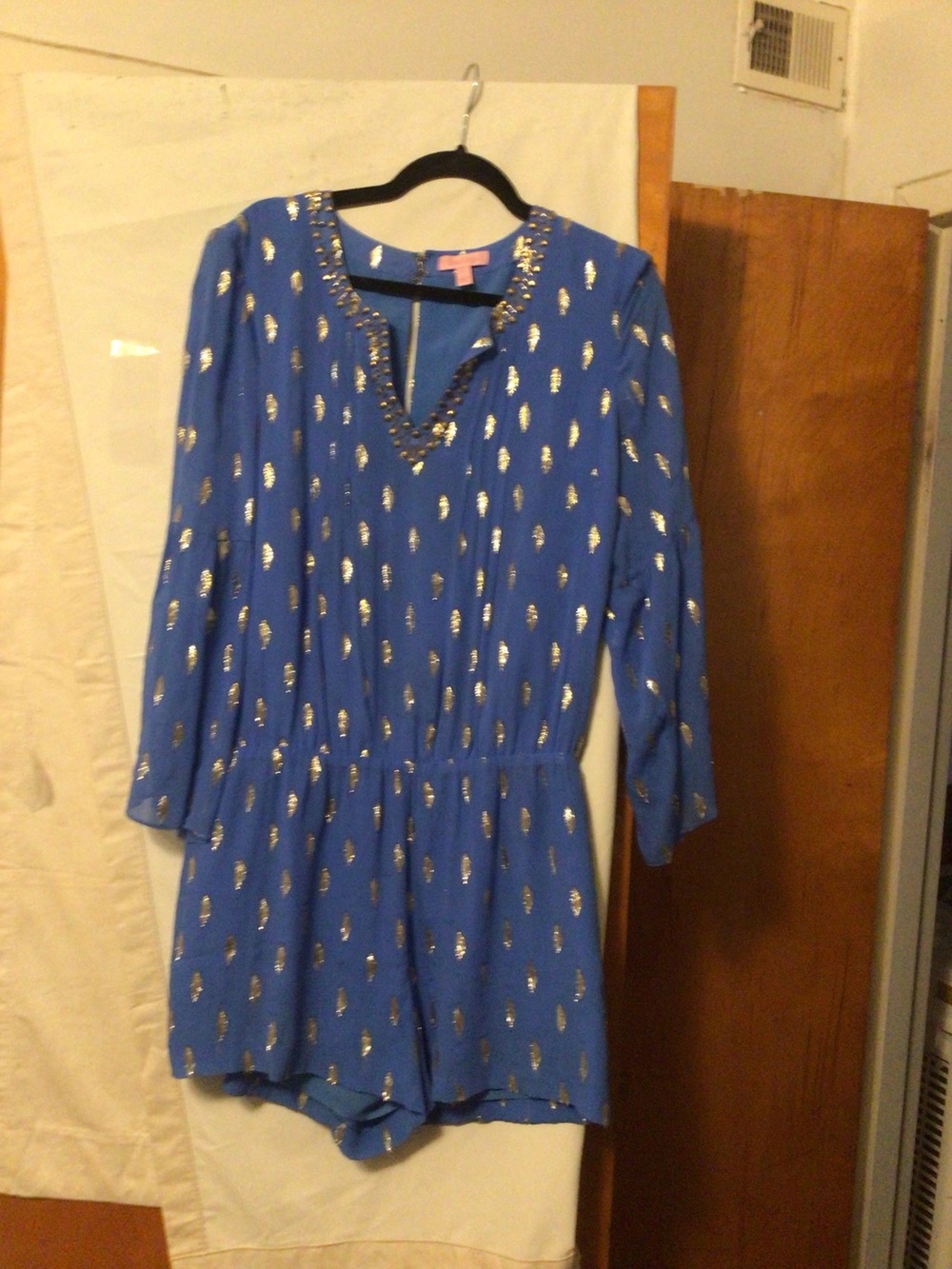 Lily Pulitzer silk with metallic romper embellished angelic whimsical SZ L